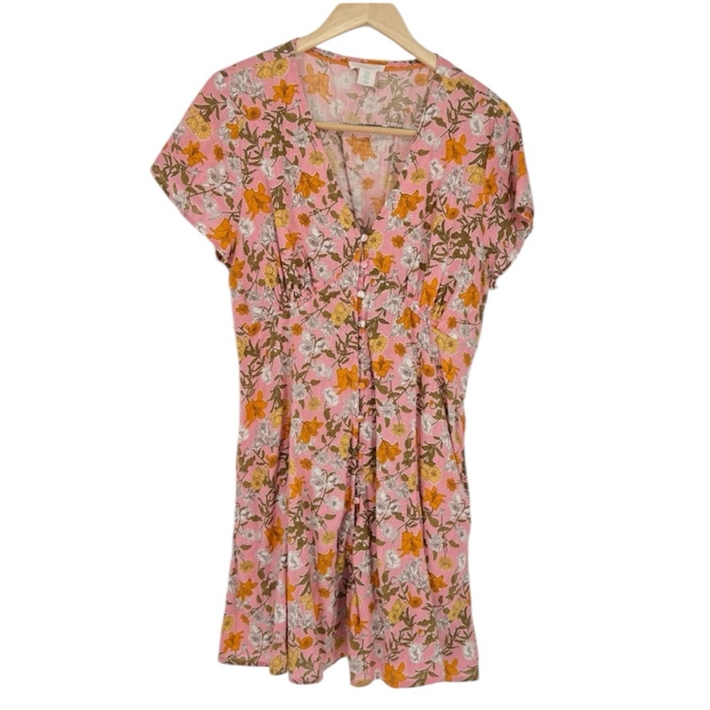 Cynthia Rowley Linen Blend Floral Cinched Button Front Dress